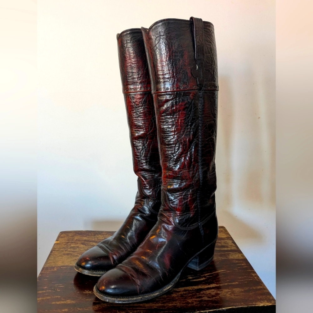 LUCCHESE OXBLOOD KNEE HIGH BOOTS 7 - 7.5 COWBOY BOOTS